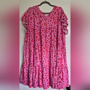 Pink and Red Leopard Print Dress